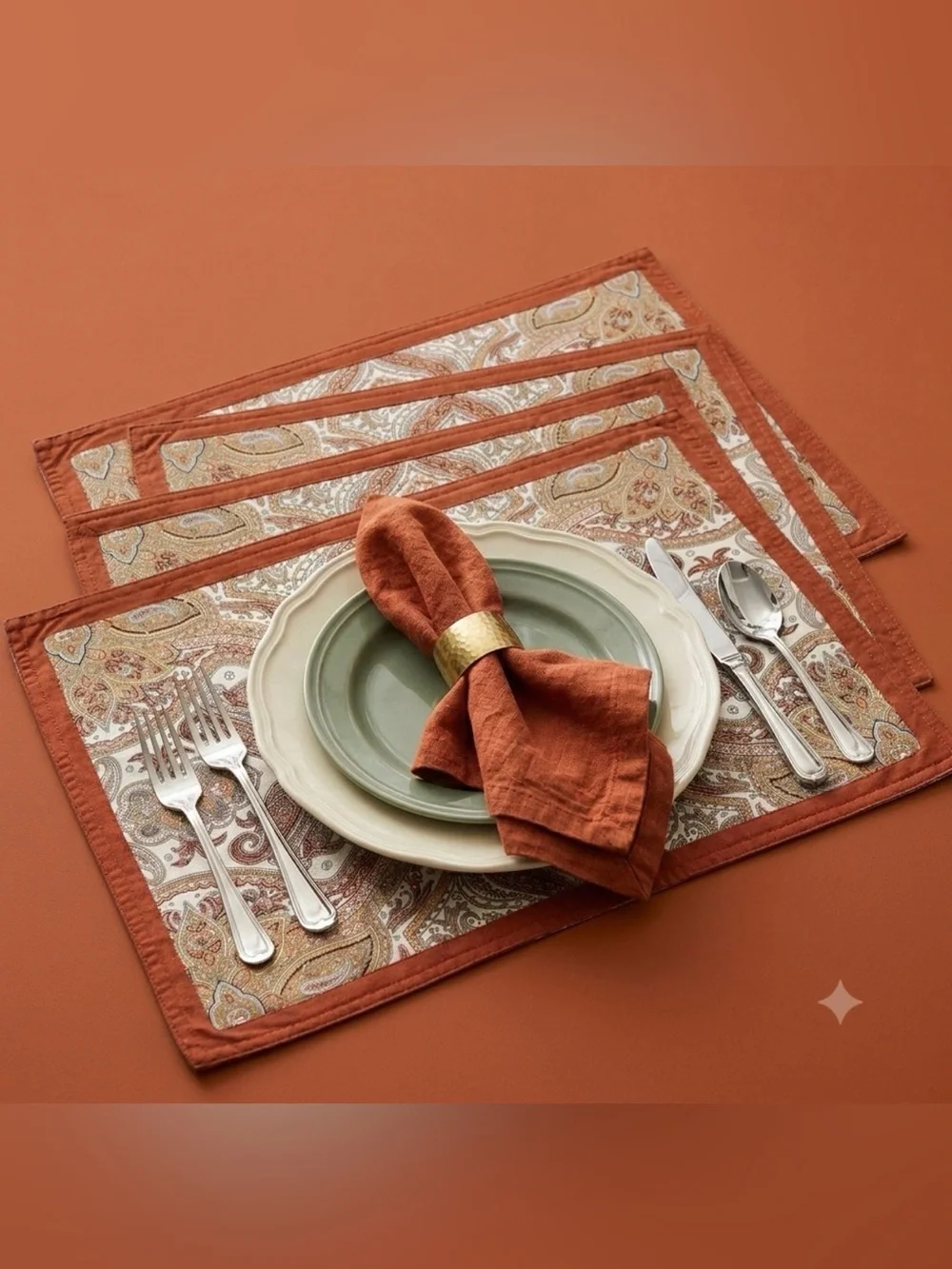 Maison d'Hermine Kashmir Paisley Cotton Placemats Set of 4 Rust Boho Dining